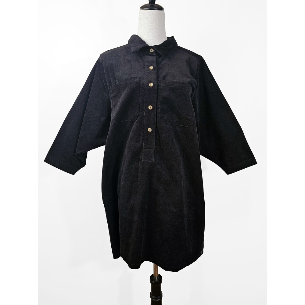 Known Supply Small Black Oversized Corduroy Dolman Sleeve Nellie Mini Dress